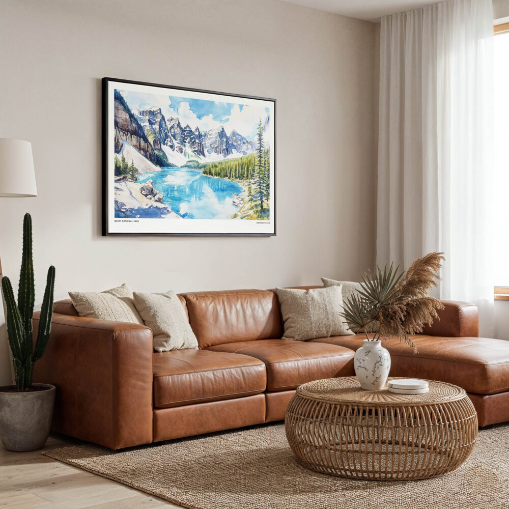 01 - Framed Banff National Park Watercolor - Horizontal Canvas Print - Boho Living Room.jpg 01 - Framed Banff National Park Watercolor - Horizontal Canvas Print - Boho Living Room.jpg