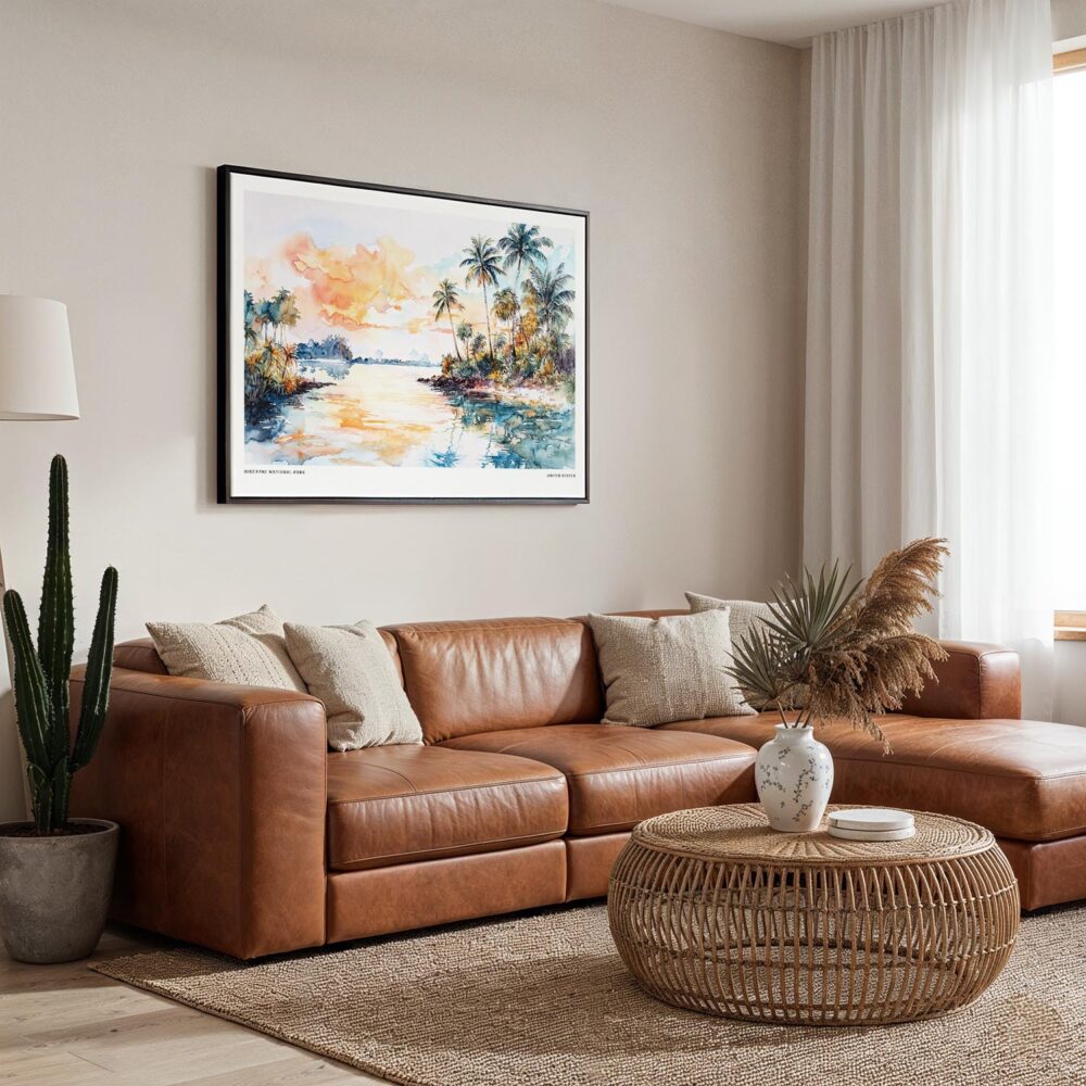 01 - Framed Biscayne National Park Watercolor - Horizontal Canvas Print - Boho Living Room.jpg 01 - Framed Biscayne National Park Watercolor - Horizontal Canvas Print - Boho Living Room.jpg
