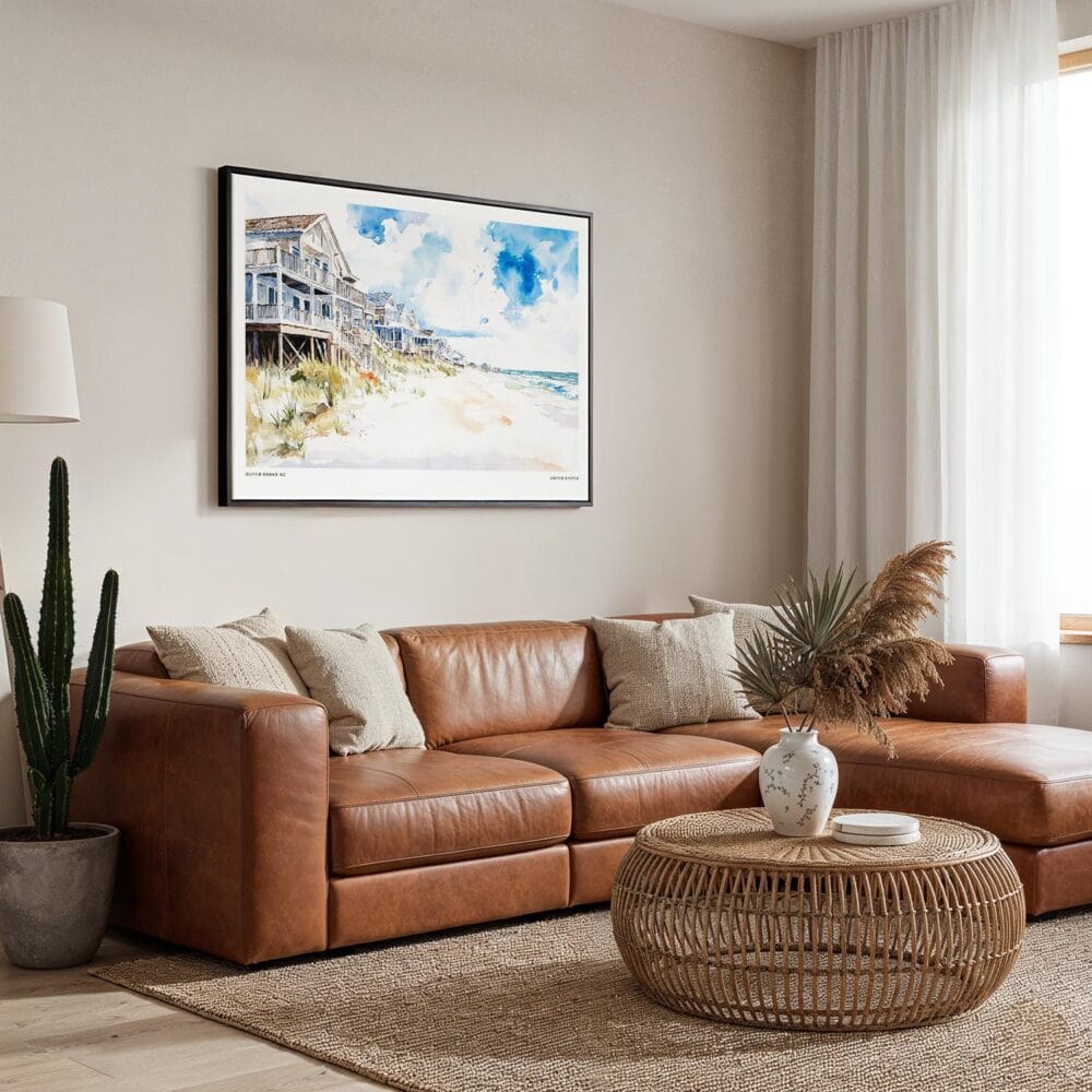 01 - Framed Cottages at Outer Banks NC Watercolor - Horizontal Canvas Print - Boho Living Room.jpg 01 - Framed Cottages at Outer Banks NC Watercolor - Horizontal Canvas Print - Boho Living Room.jpg