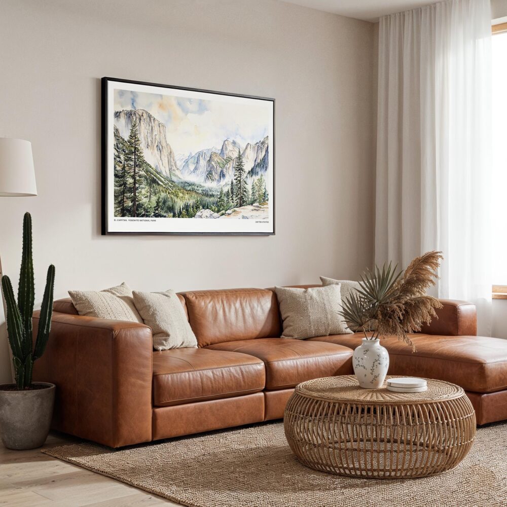01 - Framed El Capitan Watercolor - Horizontal Canvas Print - Boho Living Room.jpg 01 - Framed El Capitan Watercolor - Horizontal Canvas Print - Boho Living Room.jpg