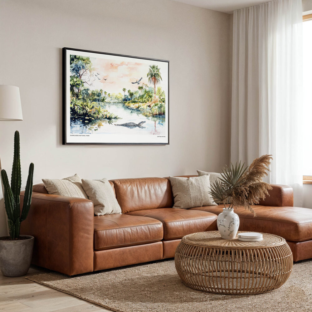 01 - Framed Everglades National Park Watercolor - Horizontal Canvas Print - Boho Living Room.jpg 01 - Framed Everglades National Park Watercolor - Horizontal Canvas Print - Boho Living Room.jpg