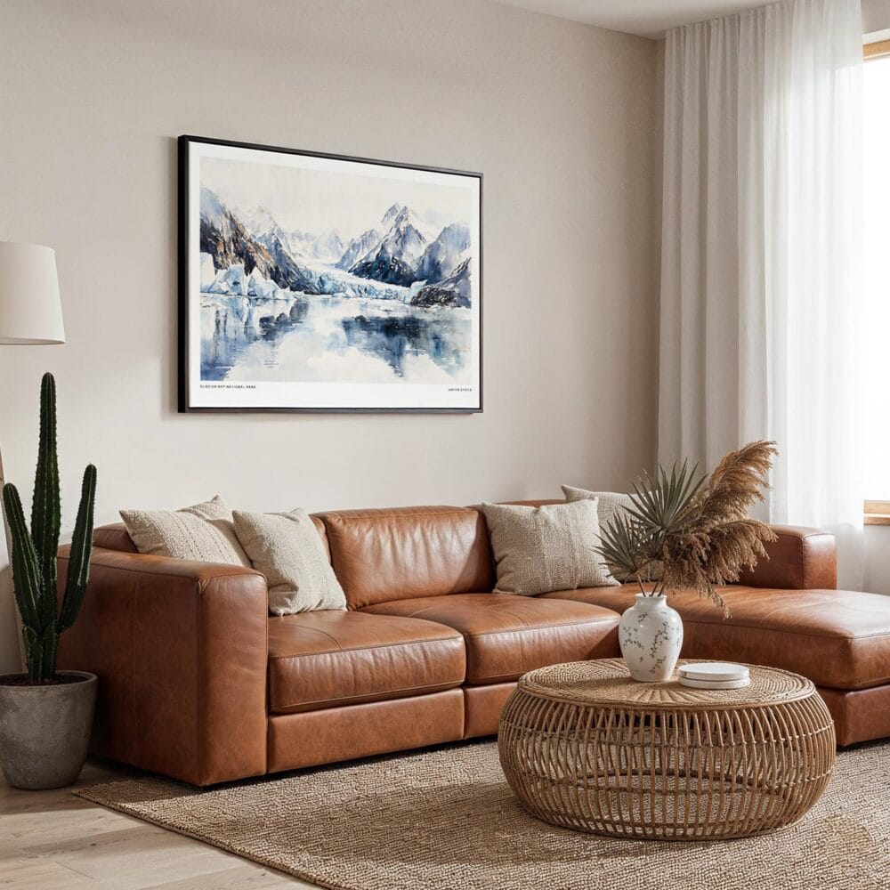 01 - Framed Glacier Bay National Park Watercolor - Horizontal Canvas Print - Boho Living Room.jpg 01 - Framed Glacier Bay National Park Watercolor - Horizontal Canvas Print - Boho Living Room.jpg