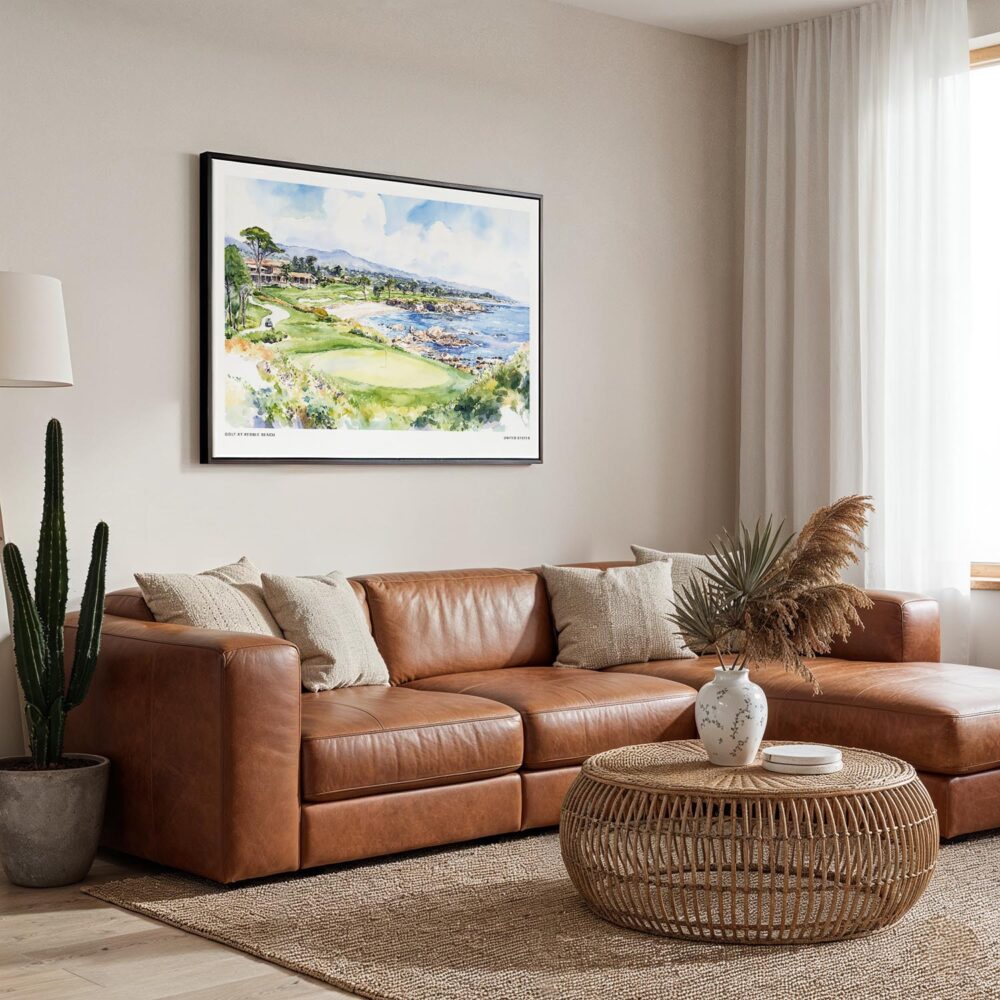 01 - Framed Golf at Pebble Beach Watercolor - Horizontal Canvas Print - Boho Living Room.jpg 01 - Framed Golf at Pebble Beach Watercolor - Horizontal Canvas Print - Boho Living Room.jpg