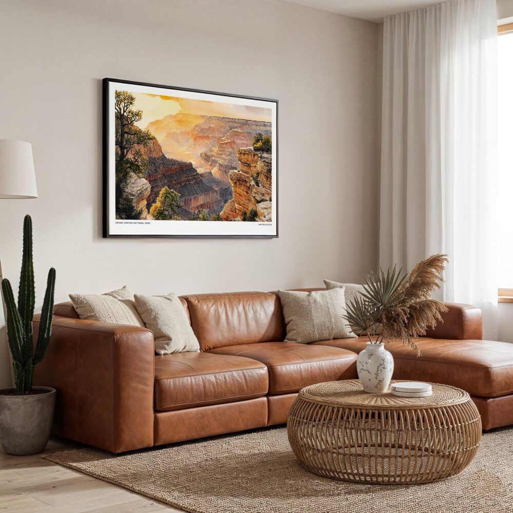 01 - Framed Grand Canyon National Park Watercolor - Horizontal Canvas Print - Boho Living Room.jpg 01 - Framed Grand Canyon National Park Watercolor - Horizontal Canvas Print - Boho Living Room.jpg