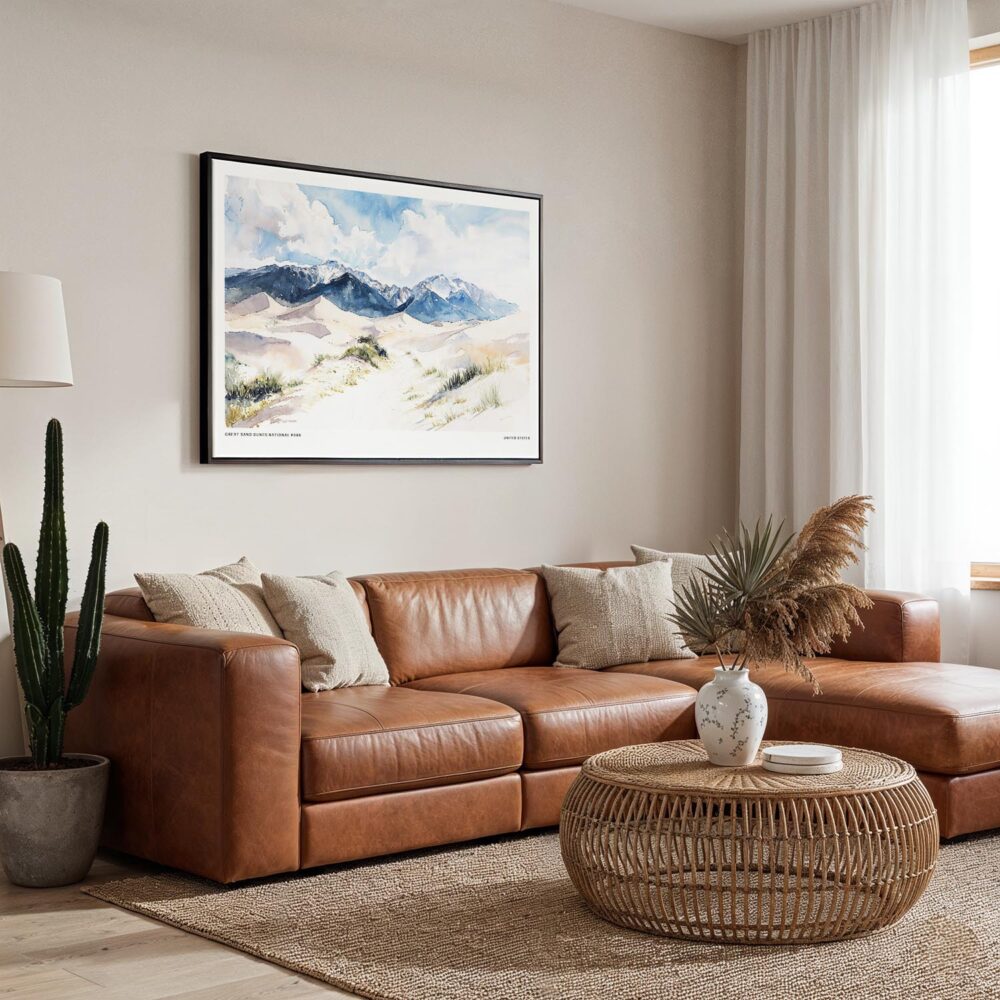01 - Framed Great Sand Dunes National Park Watercolor - Horizontal Canvas Print - Boho Living Room.jpg 01 - Framed Great Sand Dunes National Park Watercolor - Horizontal Canvas Print - Boho Living Room.jpg