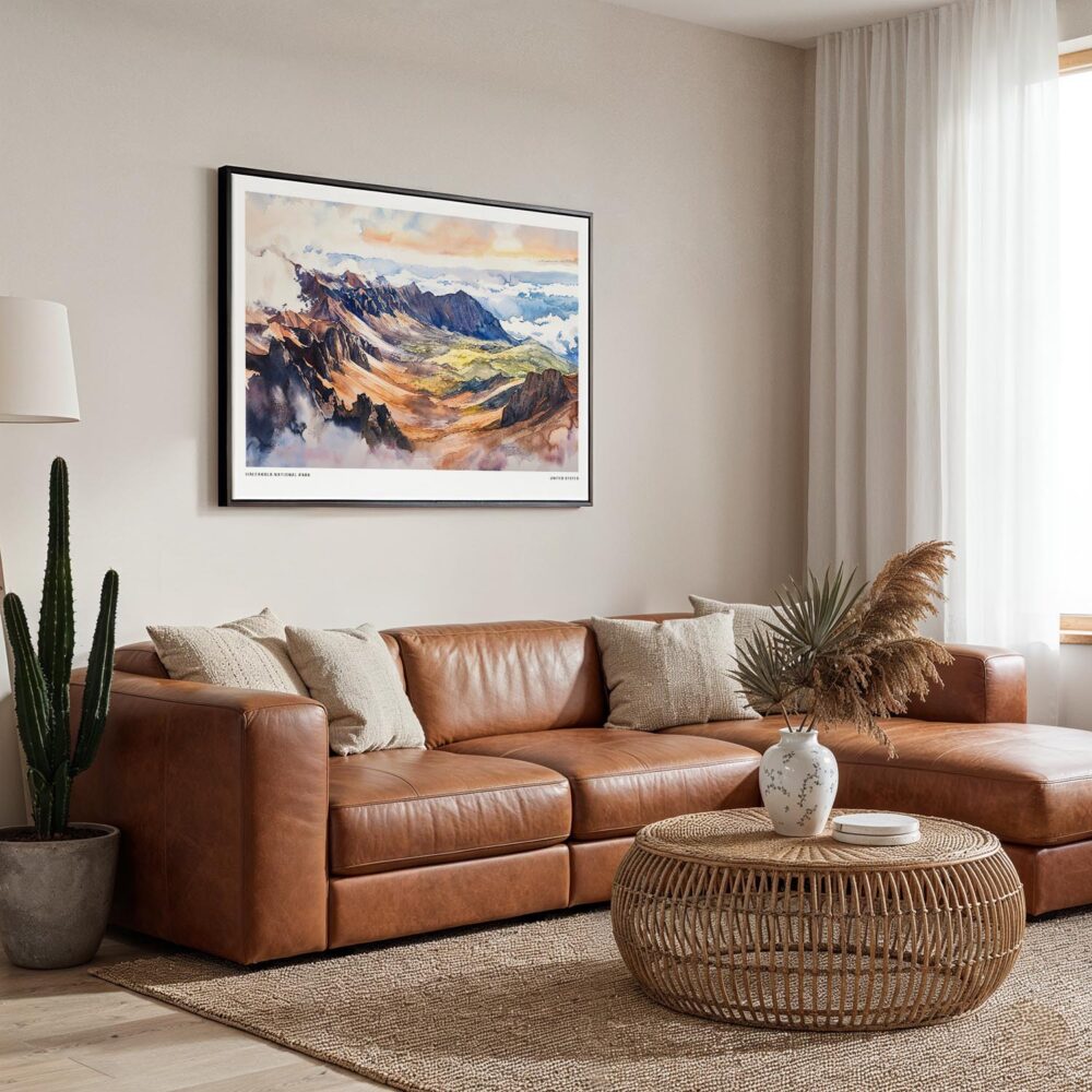 01 - Framed Haleakala National Park Watercolor - Horizontal Canvas Print - Boho Living Room.jpg 01 - Framed Haleakala National Park Watercolor - Horizontal Canvas Print - Boho Living Room.jpg