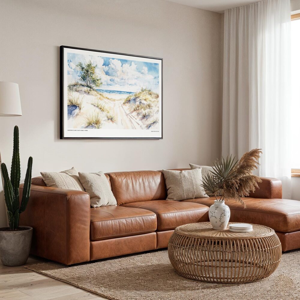 01 - Framed Indiana Dunes National Park Watercolor - Horizontal Canvas Print - Boho Living Room.jpg 01 - Framed Indiana Dunes National Park Watercolor - Horizontal Canvas Print - Boho Living Room.jpg