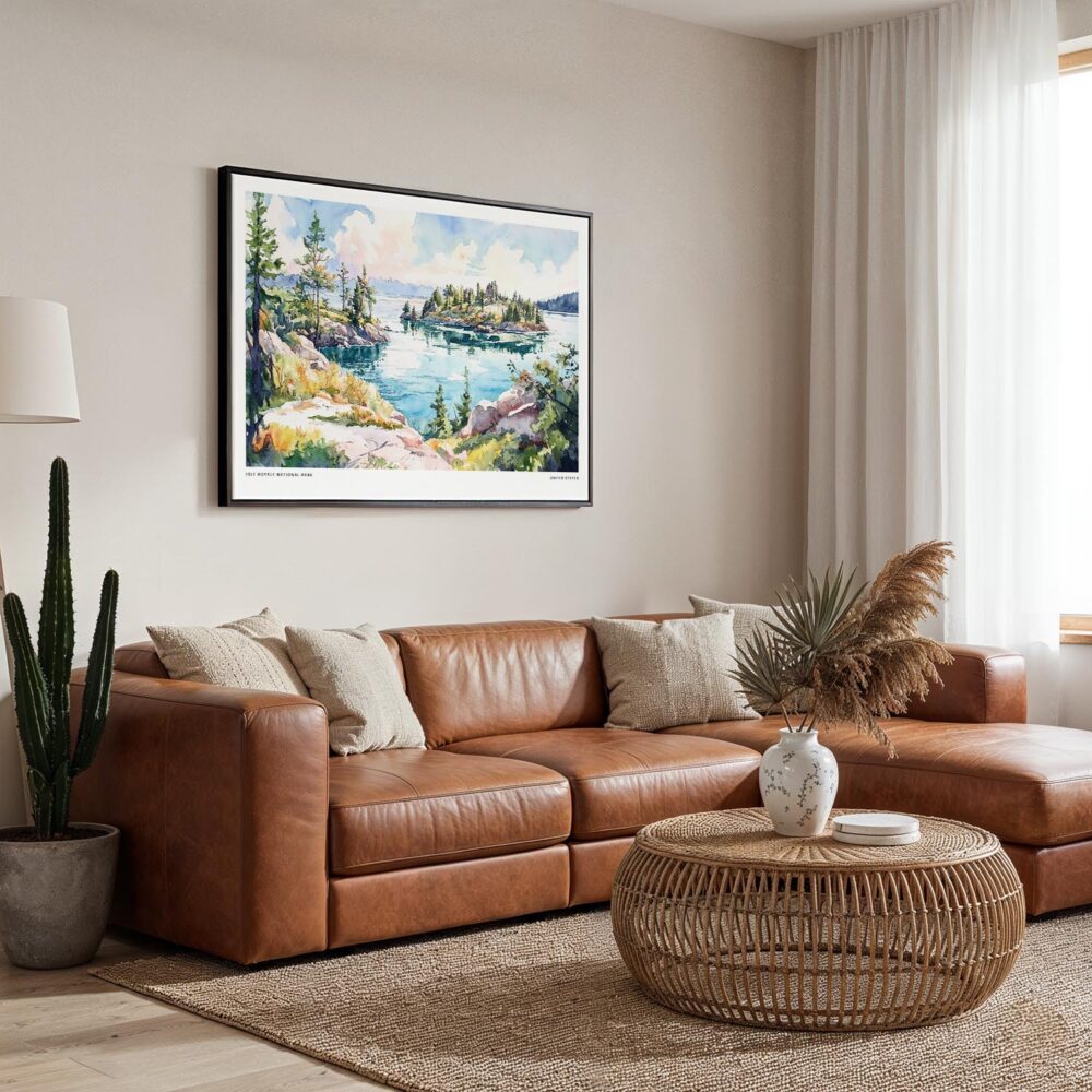01 - Framed Isle Royale National Park Watercolor - Horizontal Canvas Print - Boho Living Room.jpg 01 - Framed Isle Royale National Park Watercolor - Horizontal Canvas Print - Boho Living Room.jpg