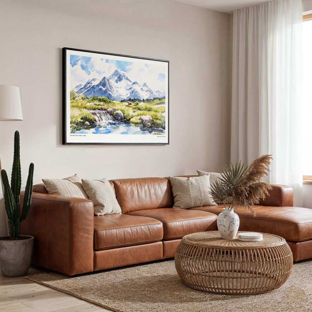 01 - Framed Katmai National Park Watercolor - Horizontal Canvas Print - Boho Living Room.jpg 01 - Framed Katmai National Park Watercolor - Horizontal Canvas Print - Boho Living Room.jpg