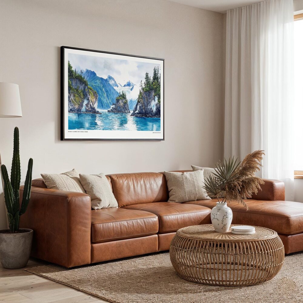 01 - Framed Kenai Fjords National Park Watercolor - Horizontal Canvas Print - Boho Living Room.jpg 01 - Framed Kenai Fjords National Park Watercolor - Horizontal Canvas Print - Boho Living Room.jpg