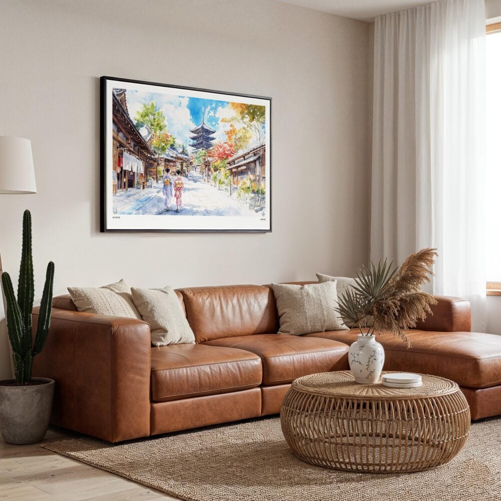 01 - Framed Kyoto Japan Watercolor Art - Horizontal Canvas Print - Boho Living Room.jpg 01 - Framed Kyoto Japan Watercolor Art - Horizontal Canvas Print - Boho Living Room.jpg