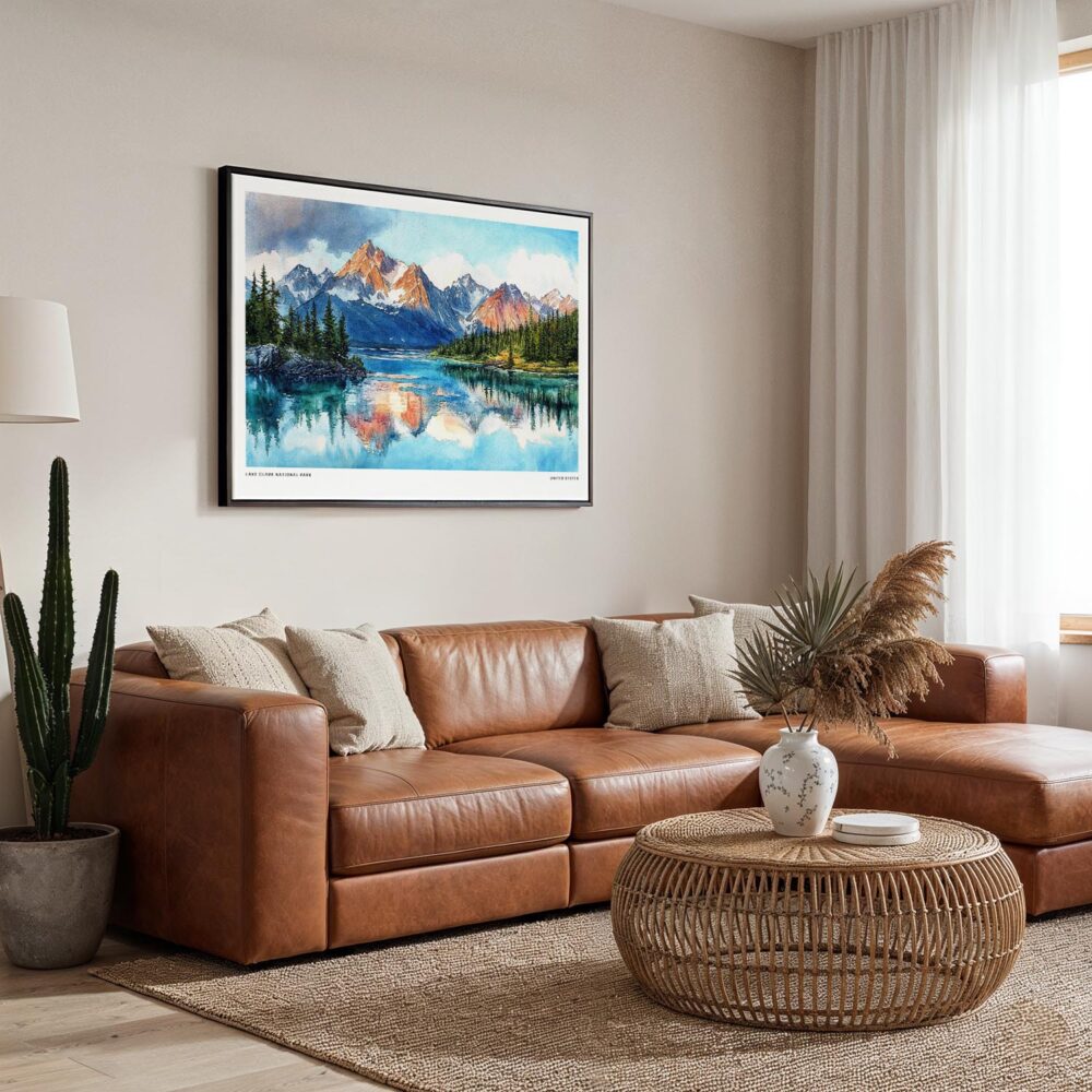 01 - Framed Lake Clark National Park Watercolor - Horizontal Canvas Print - Boho Living Room.jpg 01 - Framed Lake Clark National Park Watercolor - Horizontal Canvas Print - Boho Living Room.jpg