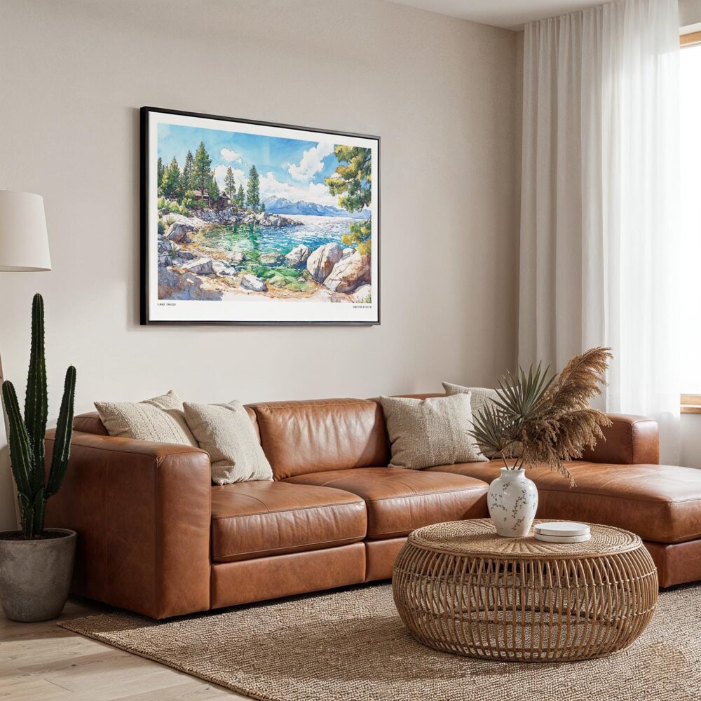 01 - Framed Lake Tahoe Watercolor - Horizontal Canvas Print - Boho Living Room.jpg 01 - Framed Lake Tahoe Watercolor - Horizontal Canvas Print - Boho Living Room.jpg