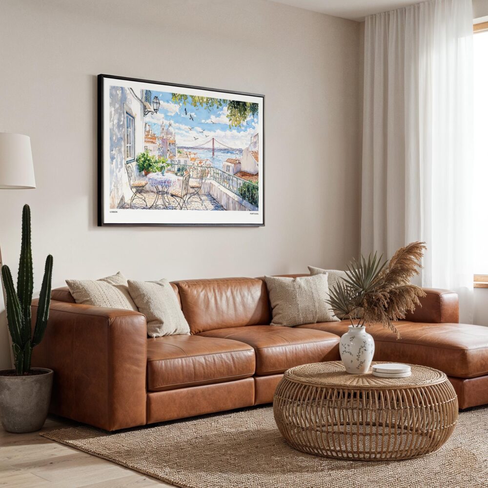 01 - Framed Lisbon Portugal Watercolor Art - Horizontal Canvas Print - Boho Living Room.jpg 01 - Framed Lisbon Portugal Watercolor Art - Horizontal Canvas Print - Boho Living Room.jpg