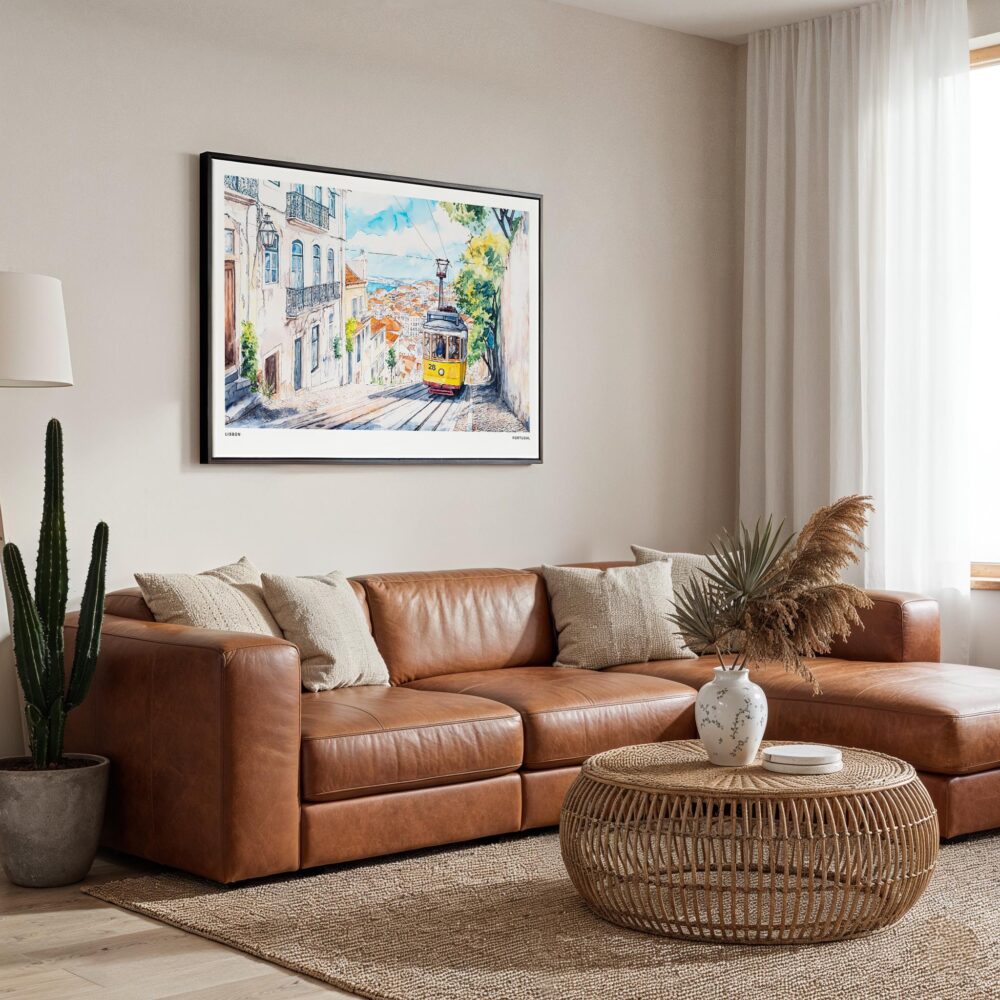 01 - Framed Lisbon Tram 28 Watercolor Art - Horizontal Canvas Print - Boho Living Room.jpg 01 - Framed Lisbon Tram 28 Watercolor Art - Horizontal Canvas Print - Boho Living Room.jpg