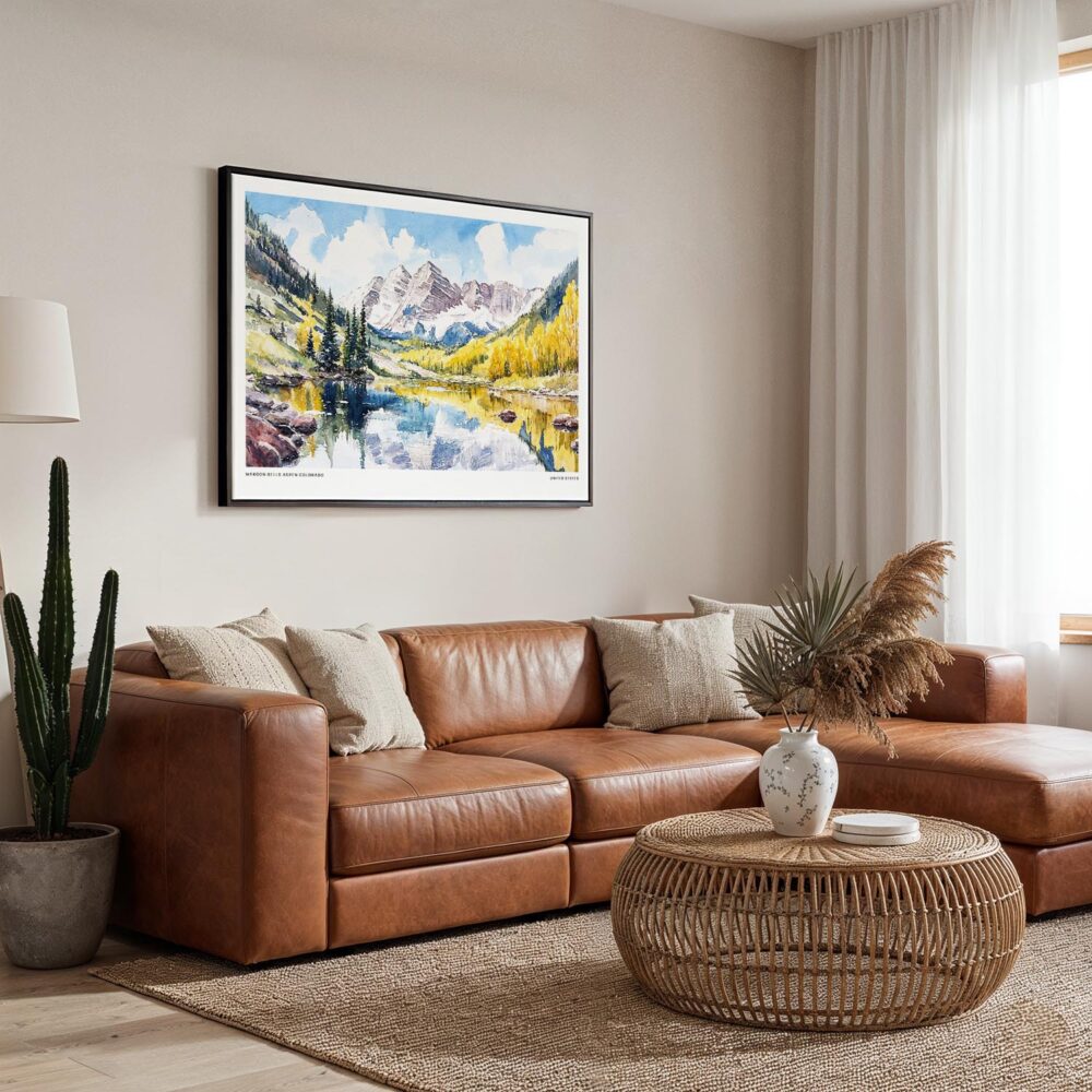 01 - Framed Maroon Bells Aspen CO Watercolor - Horizontal Canvas Print - Boho Living Room.jpg 01 - Framed Maroon Bells Aspen CO Watercolor - Horizontal Canvas Print - Boho Living Room.jpg