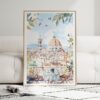01 - Framed Morning Coffee in Florence Watercolor Art Print leaning against couch - Vertical.jpg