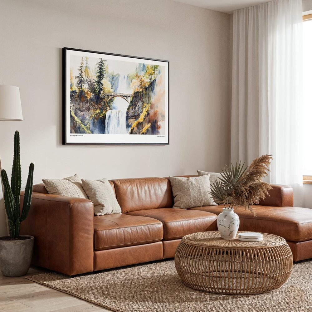 01 - Framed Multnomah Falls Watercolor - Horizontal Canvas Print - Boho Living Room.jpg 01 - Framed Multnomah Falls Watercolor - Horizontal Canvas Print - Boho Living Room.jpg