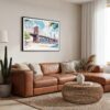 01 - Framed NYC Brooklyn Bridge Watercolor Art - Horizontal Canvas Print - Boho Living Room.jpg