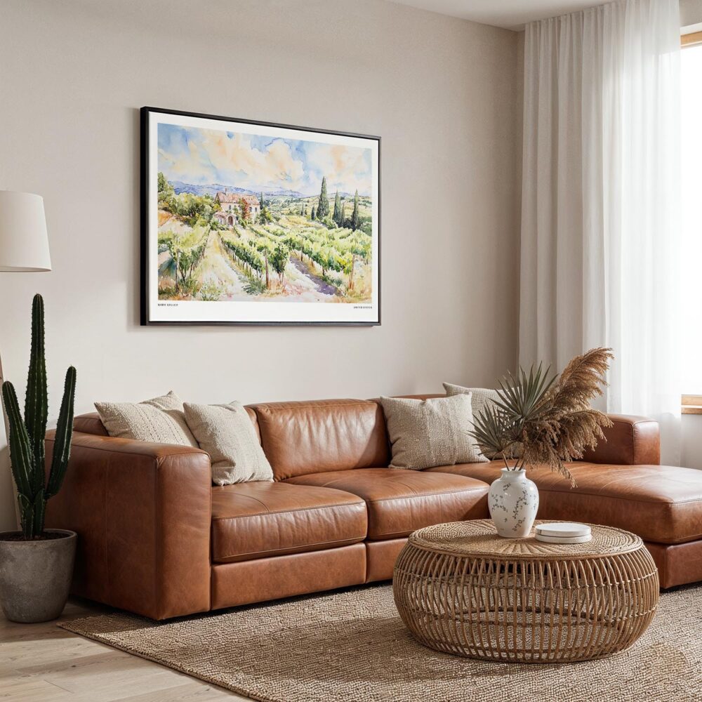 01 - Framed Napa Valley Watercolor - Horizontal Canvas Print - Boho Living Room.jpg 01 - Framed Napa Valley Watercolor - Horizontal Canvas Print - Boho Living Room.jpg
