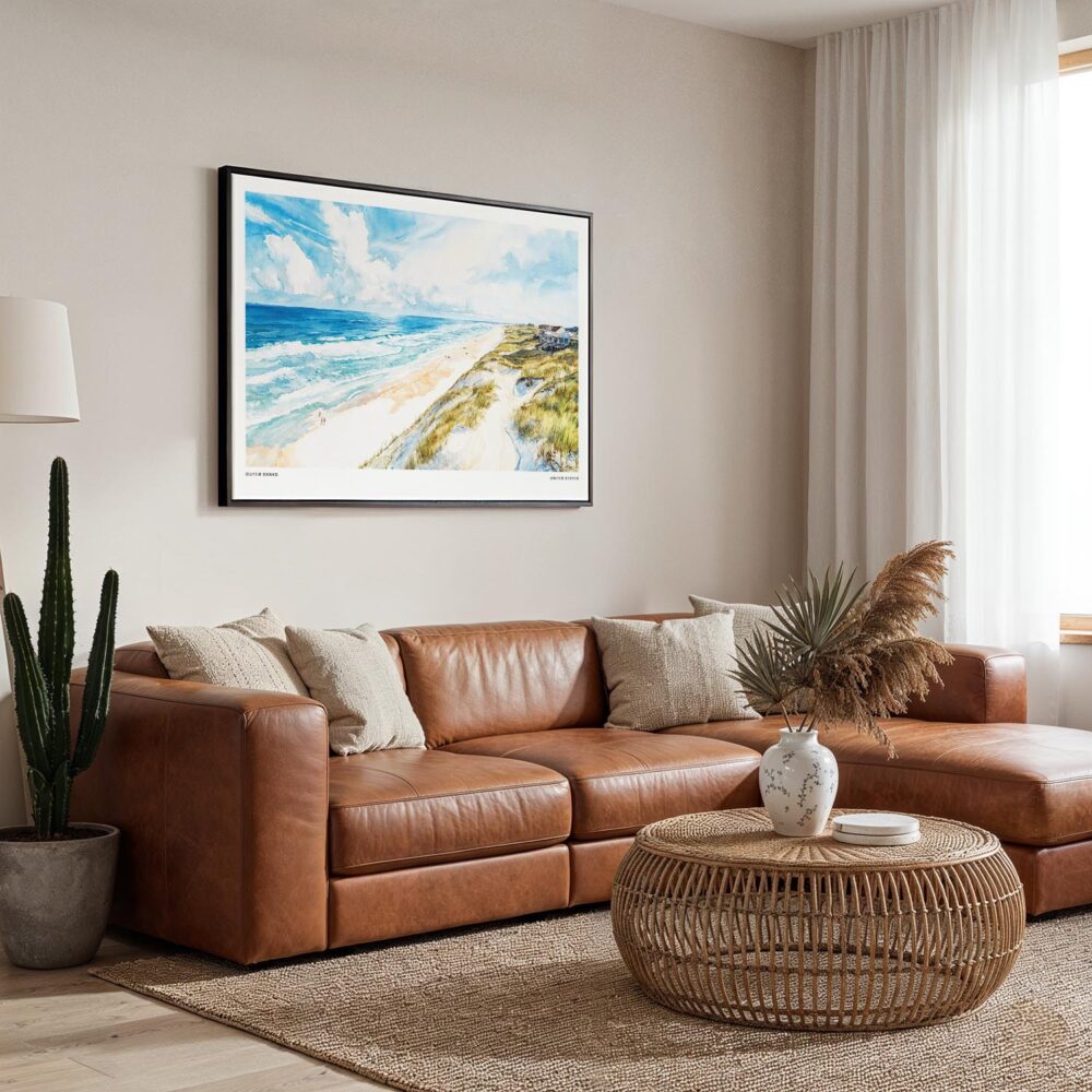 01 - Framed Outer Banks NC Watercolor - Horizontal Canvas Print - Boho Living Room.jpg 01 - Framed Outer Banks NC Watercolor - Horizontal Canvas Print - Boho Living Room.jpg