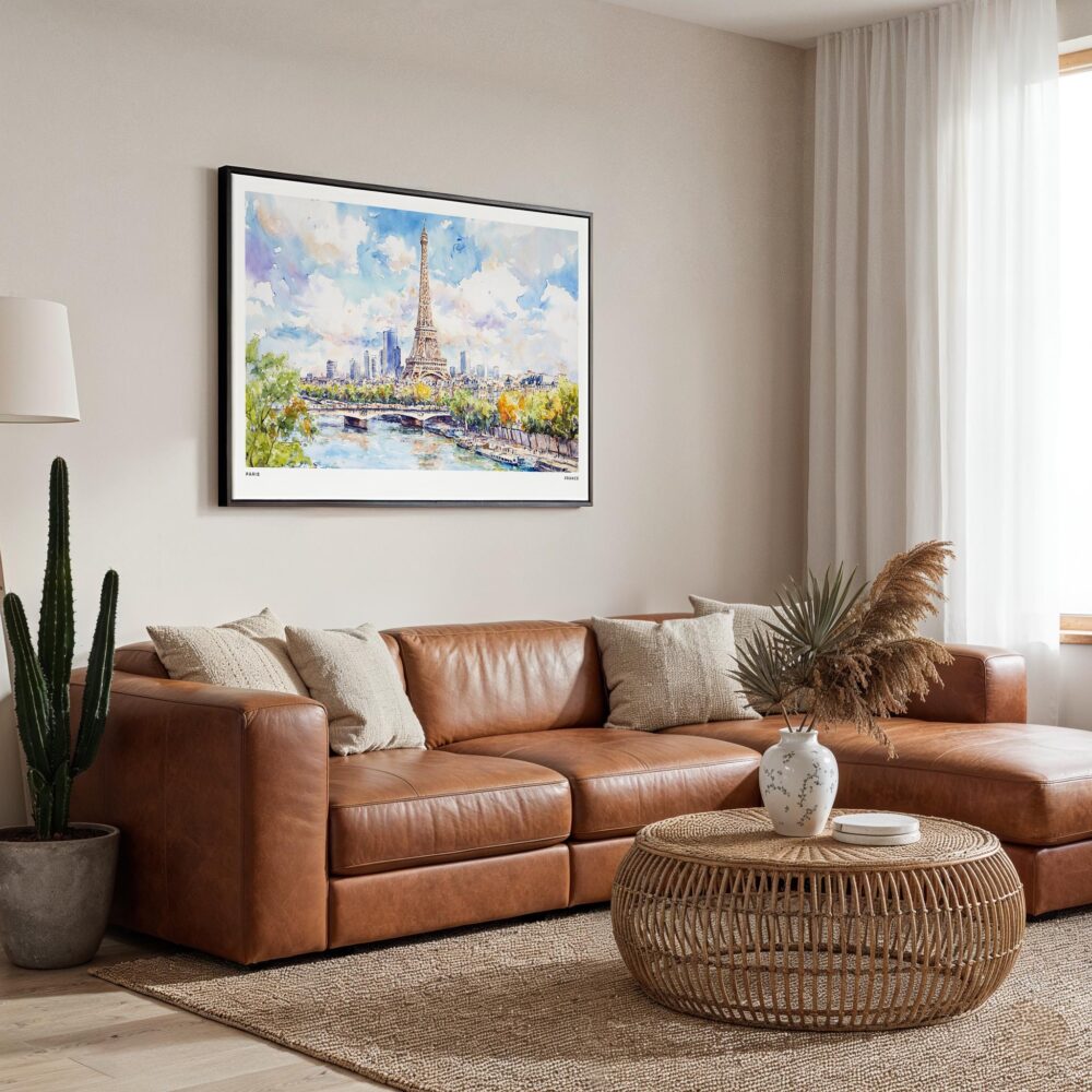 01 - Framed Paris Eiffel Tower Watercolor Art - Horizontal Canvas Print - Boho Living Room.jpg 01 - Framed Paris Eiffel Tower Watercolor Art - Horizontal Canvas Print - Boho Living Room.jpg