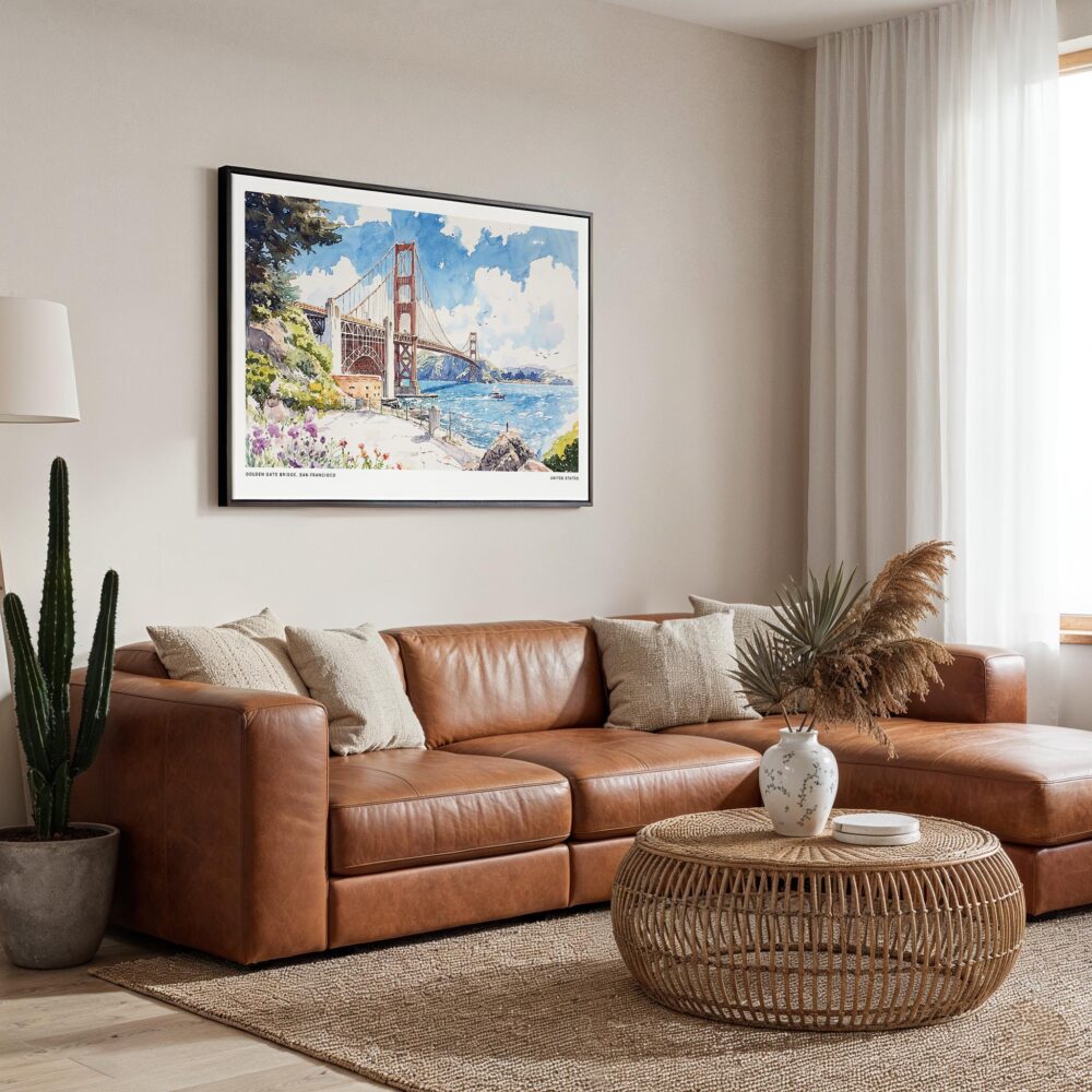 01 - Framed San Francisco Golden Gate Bridge Watercolor Art - Horizontal Canvas Print - Boho Living Room.jpg 01 - Framed San Francisco Golden Gate Bridge Watercolor Art - Horizontal Canvas Print - Boho Living Room.jpg