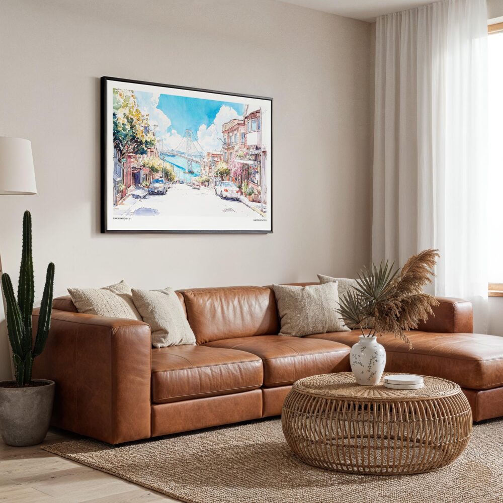 01 - Framed San Francisco Lombard Street Watercolor Art - Horizontal Canvas Print - Boho Living Room.jpg 01 - Framed San Francisco Lombard Street Watercolor Art - Horizontal Canvas Print - Boho Living Room.jpg