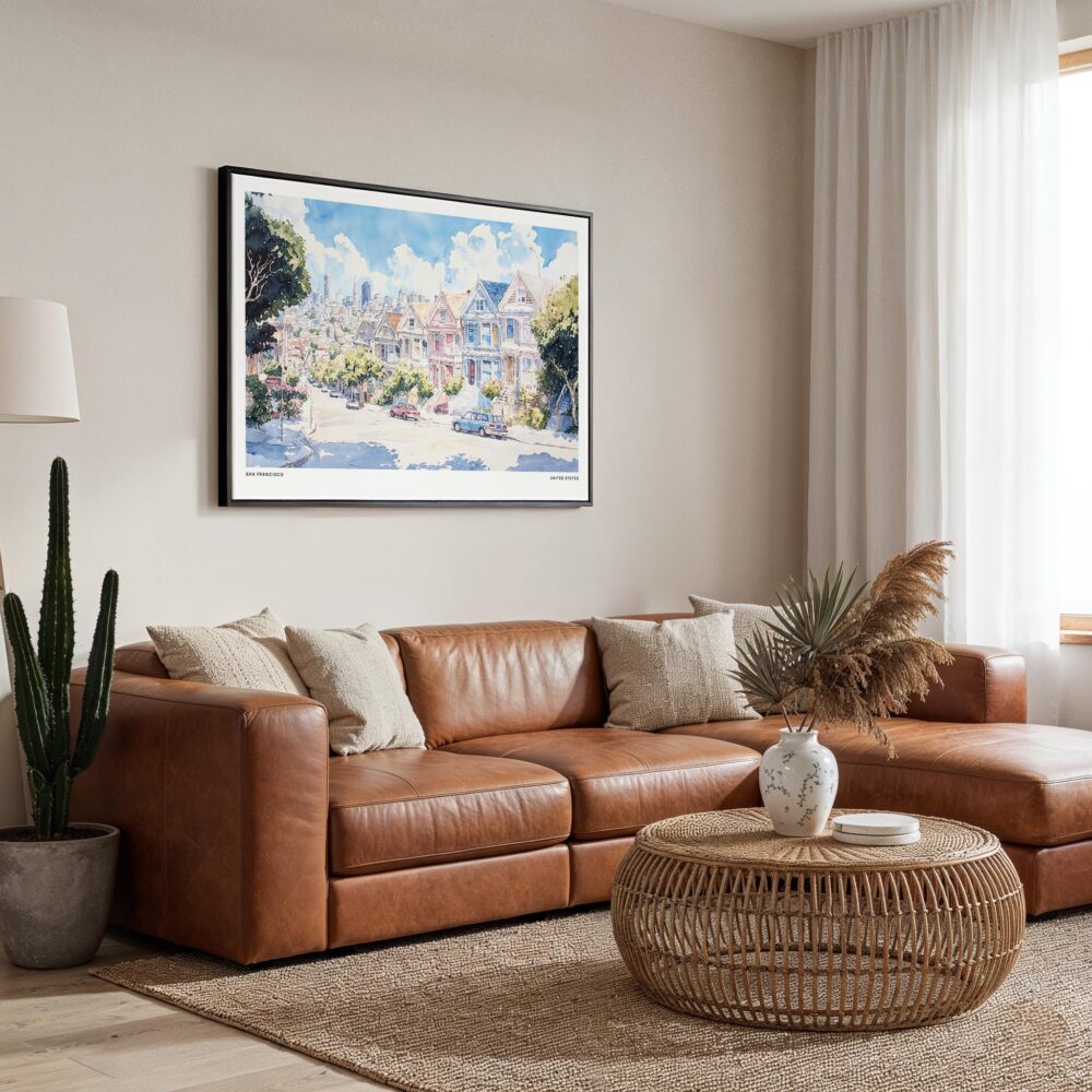 01 - Framed San Francisco Painted Ladies Watercolor Art - Horizontal Canvas Print - Boho Living Room.jpg 01 - Framed San Francisco Painted Ladies Watercolor Art - Horizontal Canvas Print - Boho Living Room.jpg