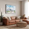 01 - Framed Seattle Skyline with Mount Rainier Watercolor Art - Horizontal Canvas Print - Boho Living Room.jpg