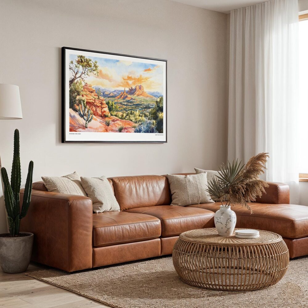 01 - Framed Sedona AZ Watercolor - Horizontal Canvas Print - Boho Living Room.jpg 01 - Framed Sedona AZ Watercolor - Horizontal Canvas Print - Boho Living Room.jpg