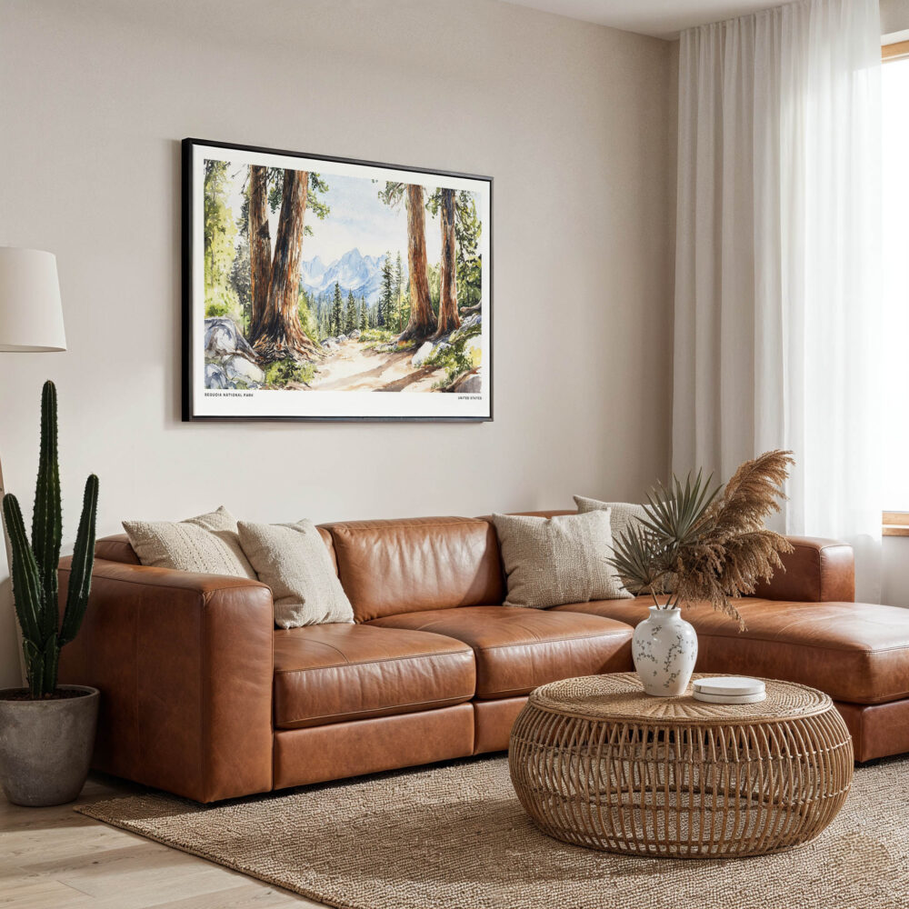 01 - Framed Sequoia National Park Watercolor - Horizontal Canvas Print - Boho Living Room.jpg 01 - Framed Sequoia National Park Watercolor - Horizontal Canvas Print - Boho Living Room.jpg