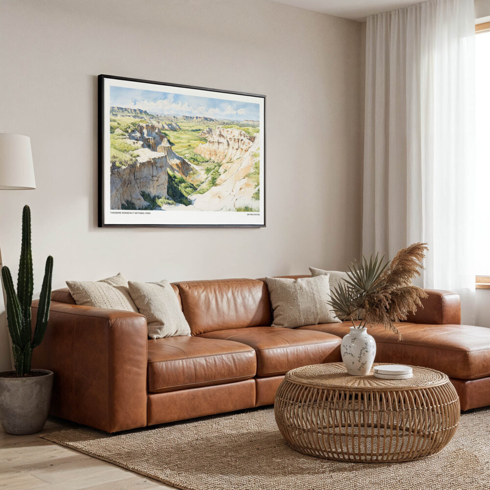 01 - Framed Theodore Roosevelt National Park Watercolor - Horizontal Canvas Print - Boho Living Room.jpg 01 - Framed Theodore Roosevelt National Park Watercolor - Horizontal Canvas Print - Boho Living Room.jpg