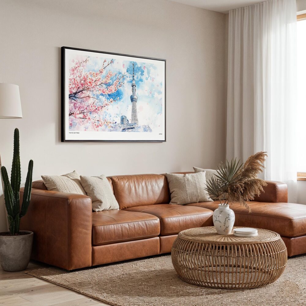 01 - Framed Tokyo Skytree During Sakura Season Watercolor Art - Horizontal Canvas Print - Boho Living Room.jpg 01 - Framed Tokyo Skytree During Sakura Season Watercolor Art - Horizontal Canvas Print - Boho Living Room.jpg