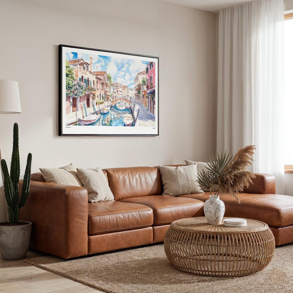 01 - Framed Venice Italy Canals Watercolor Art - Horizontal Canvas Print - Boho Living Room.jpg 01 - Framed Venice Italy Canals Watercolor Art - Horizontal Canvas Print - Boho Living Room.jpg