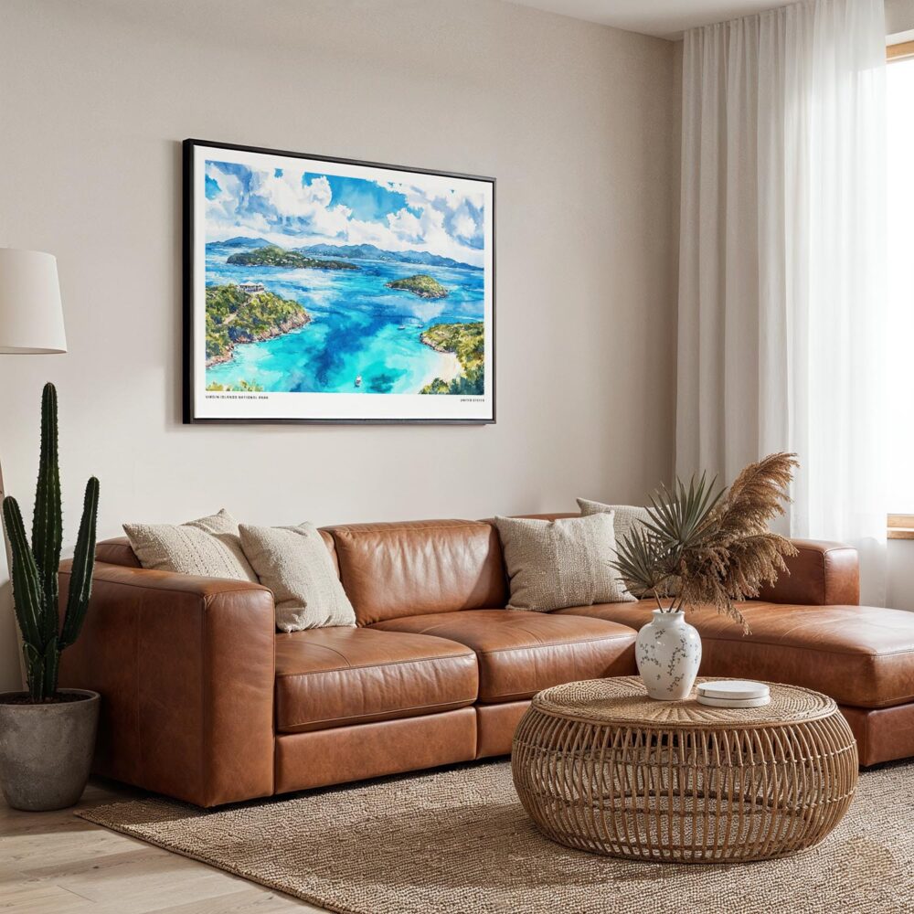 01 - Framed Virgin Islands National Park Watercolor - Horizontal Canvas Print - Boho Living Room.jpg 01 - Framed Virgin Islands National Park Watercolor - Horizontal Canvas Print - Boho Living Room.jpg