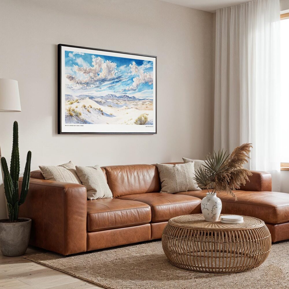 01 - Framed White Sands National Park Watercolor - Horizontal Canvas Print - Boho Living Room.jpg 01 - Framed White Sands National Park Watercolor - Horizontal Canvas Print - Boho Living Room.jpg