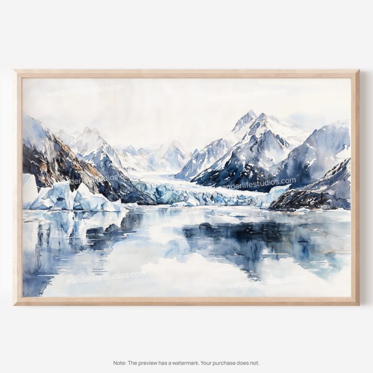 01 - Glacier Bay National Park Watercolor - Horizontal Art - Digital Download - Main.jpg