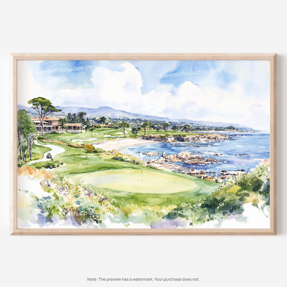 01 - Golf at Pebble Beach Watercolor - Horizontal Art - Digital Download - Main.jpg