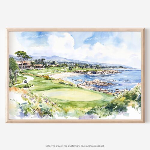 01 - Golf at Pebble Beach Watercolor - Horizontal Art - Digital Download - Main.jpg