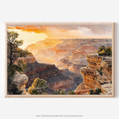 01 - Grand Canyon National Park Watercolor - Horizontal Art - Digital Download - Main.jpg