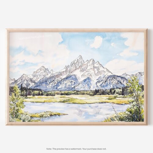 01 - Grand Teton National Park Watercolor - Horizontal Art - Digital Download - Main.jpg