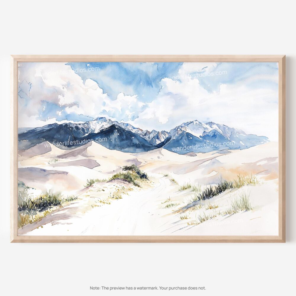01 - Great Sand Dunes National Park Watercolor - Horizontal Art - Digital Download - Main.jpg