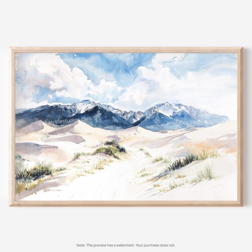 01 - Great Sand Dunes National Park Watercolor - Horizontal Art - Digital Download - Main.jpg