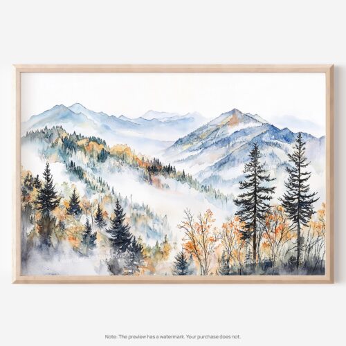 01 - Great Smoky Mountains National Park Watercolor - Horizontal Art - Digital Download - Main.jpg