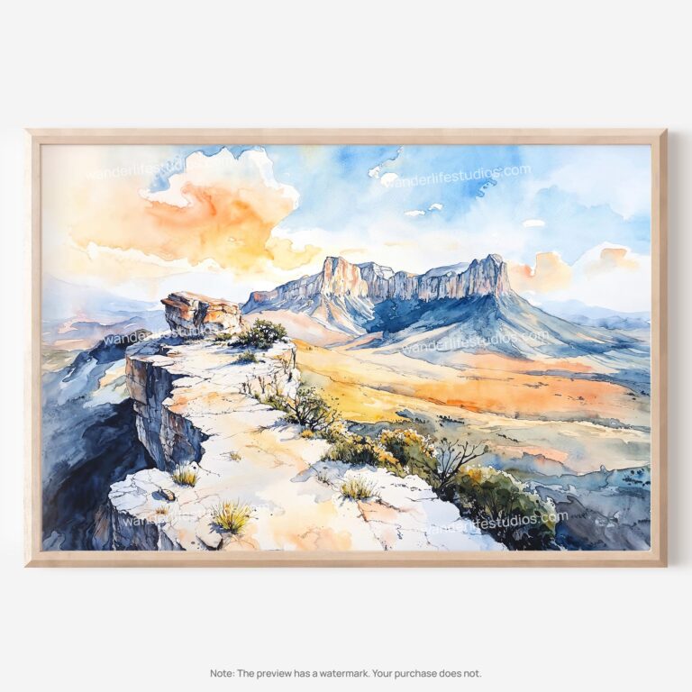 01 - Guadalupe Mountains National Park Watercolor - Horizontal Art - Digital Download - Main.jpg