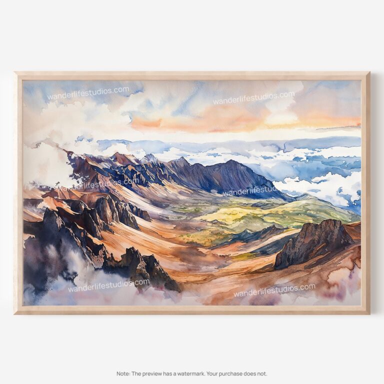 01 - Haleakala National Park Watercolor - Horizontal Art - Digital Download - Main.jpg