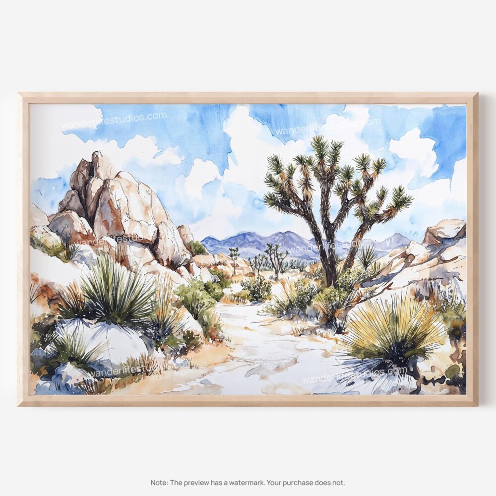 01 - Joshua Tree National Park Watercolor - Horizontal Art - Digital Download - Main.jpg