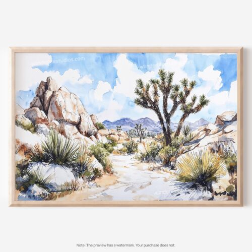 01 - Joshua Tree National Park Watercolor - Horizontal Art - Digital Download - Main.jpg