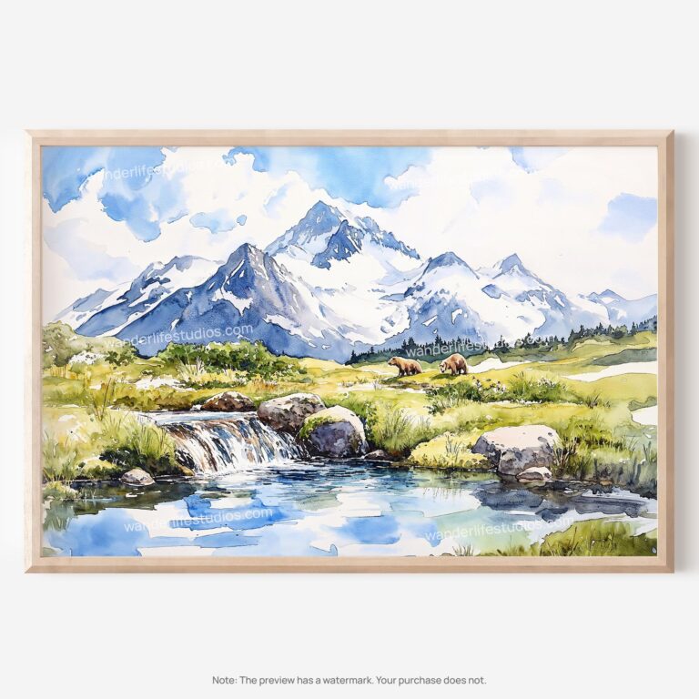 01 - Katmai National Park Watercolor - Horizontal Art - Digital Download - Main.jpg